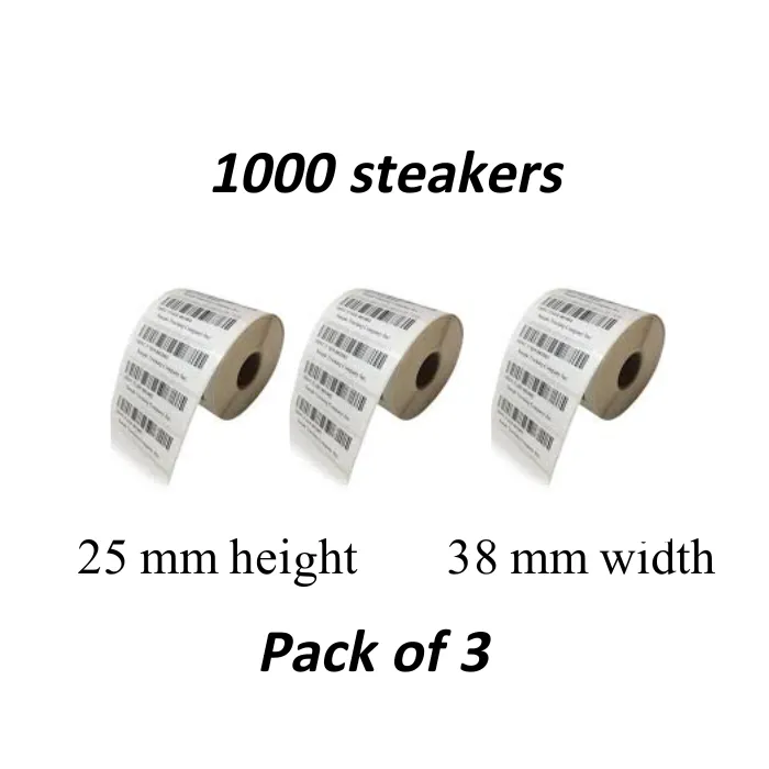 38mm x 28mm (Pack of 3 Barcode) Label Sticker Rolls 1000 Label
